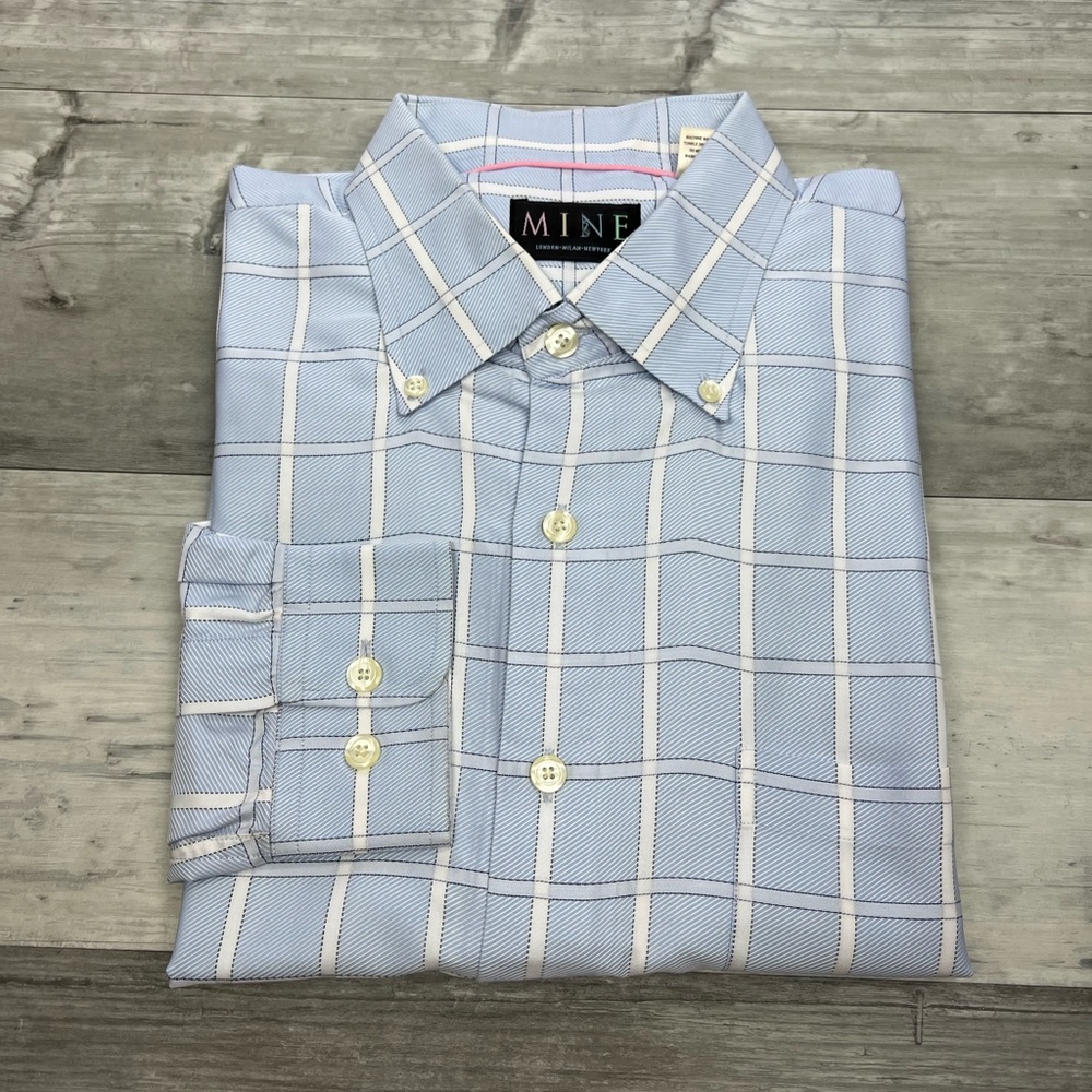 MINE Light Blue w/ White Windowpane Shirt XL